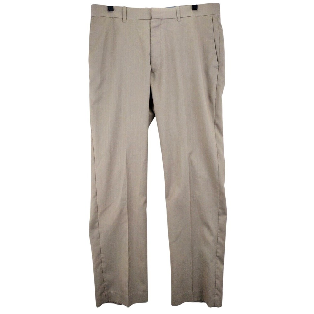 AXIST Mens Tan Flat Front Dress Pants Size 34x32‎ Polyester Rayon Chino Slacks
